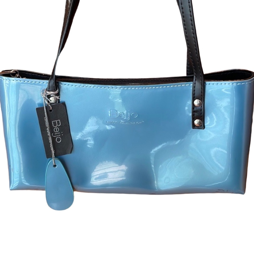 Beijo Glossy Blue Faux Patent Leather Baguette
